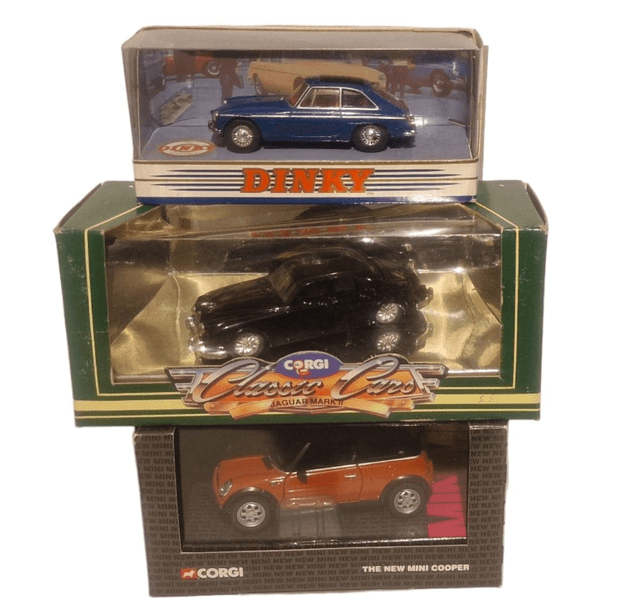 Mini Cooper, Jaguar Mark II &amp; 1965 MGB GT models