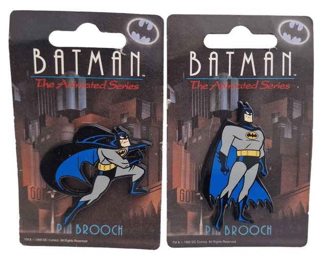 Batman Mug, 1989 Batmobile, Joker van & badge / pin set bundle