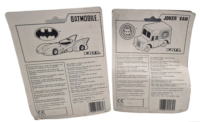 Batman Mug, 1989 Batmobile, Joker van & badge / pin set bundle